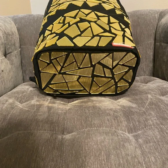 Sprayground Black and Gold Handmade Mirror Burst Super Exclusive Mosaic Backpack